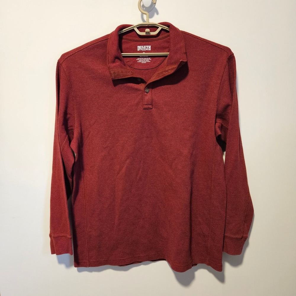 Duluth Trading Co Waffle Knit Henley Shirt XL Long Sleeve Red Thermal Lumberjack